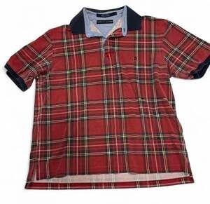 Vintage Tommy Hilfiger Red Tartan Plaid Short Sleeve Polo Shirt